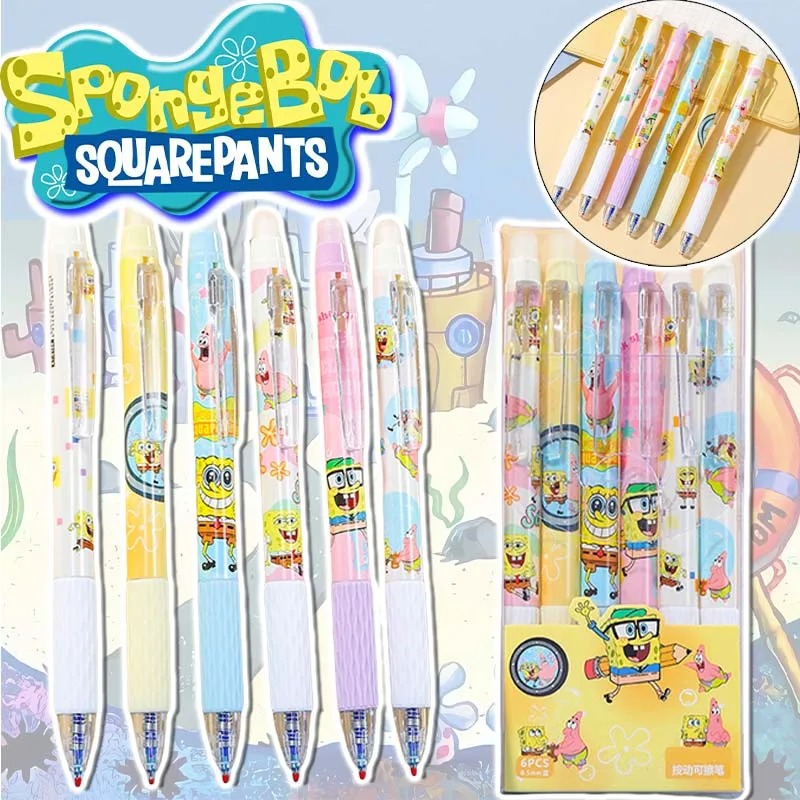 Gel Ink Pen Set - 6 개/대 스폰지밥 카와이 지울 수있는