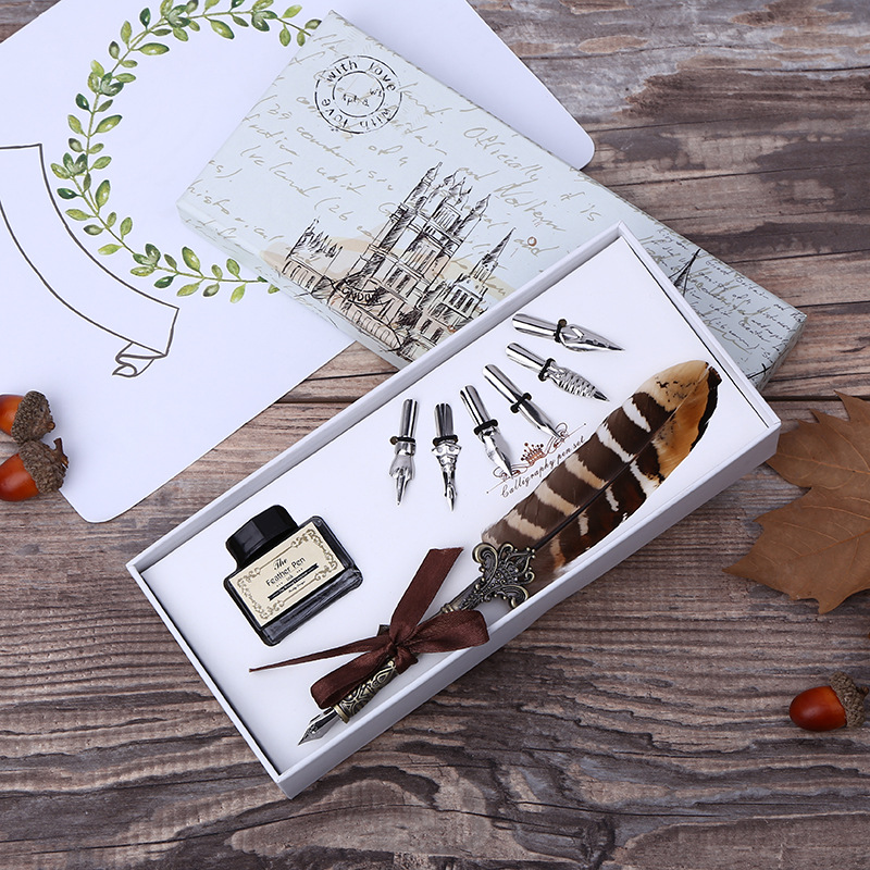Stationery Supplier - 레트로 깃털 딥펜 필기 잉크 세트