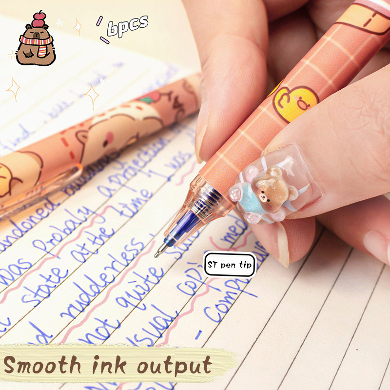 귀여운 카피바라 젤 펜 - 6Pcs Kawaii 펜 세 - Stationery Supplier 리뷰 및 가격