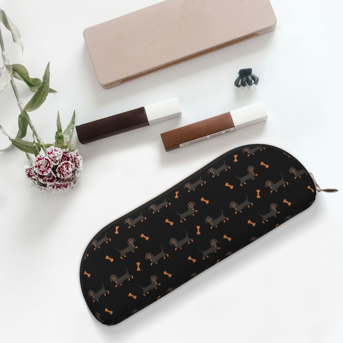 검정과 황갈색 닥스훈트 소시지 개 연필 케이스 연필 주 - Tan Stationery & Office Supply 리뷰 및 가격