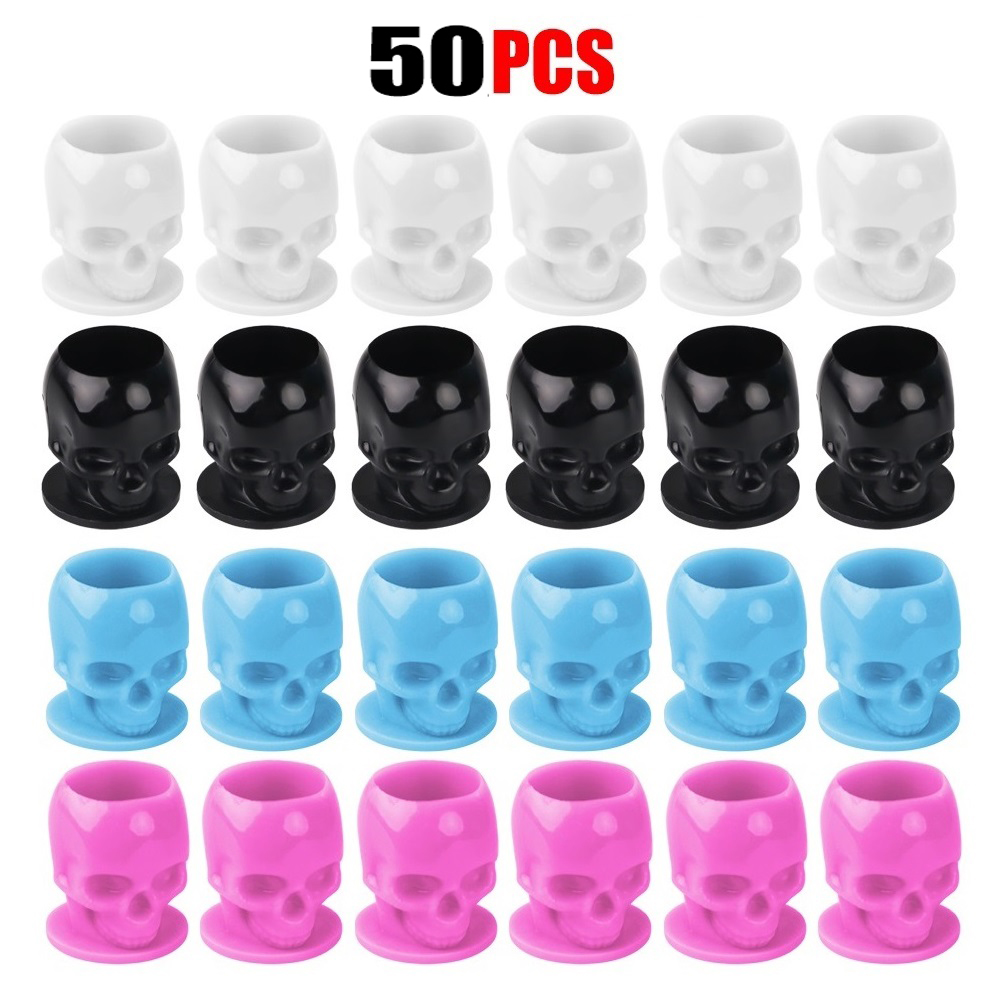 50 Pcs 안전 해골 디자인 문신 잉크 컵 영구 화장 - Calligraphy Ink Bottle 리뷰 및 가격